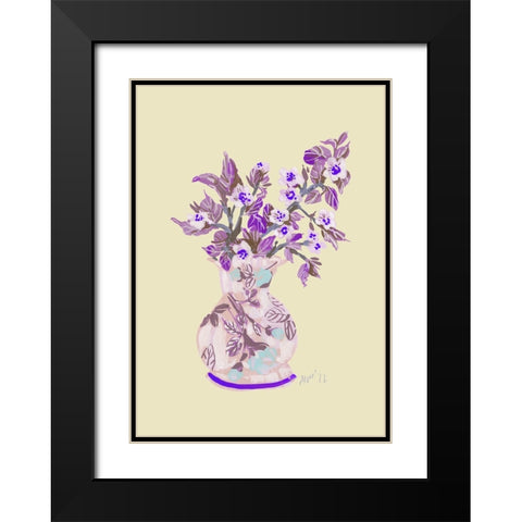 Apple Blossom - Violet Black Modern Wood Framed Art Print with Double Matting by Zwara, Ania