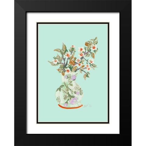 Apple Blossom - Dark Orange Black Modern Wood Framed Art Print with Double Matting by Zwara, Ania