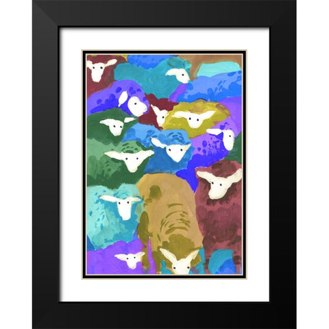 Colorful Sheep Cocktail seaside Black Modern Wood Framed Art Print with Double Matting by Zwara, Ania