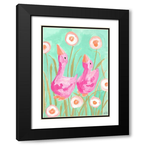 Pink Gees In The Garden Black Modern Wood Framed Art Print with Double Matting by Zwara, Ania