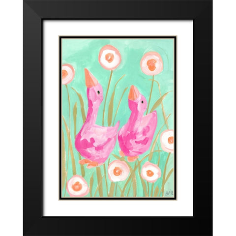 Pink Gees In The Garden Black Modern Wood Framed Art Print with Double Matting by Zwara, Ania