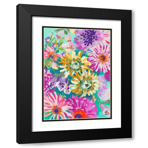 Pink Asters Black Modern Wood Framed Art Print with Double Matting by Zwara, Ania