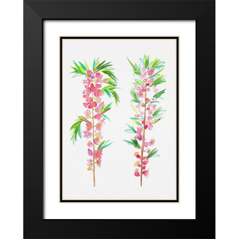 Dwarf Russian almond or Prunus tenella botanical painting Black Modern Wood Framed Art Print with Double Matting by Kata Botanical