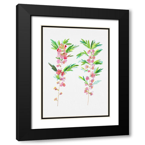 Dwarf Russian almond or Prunus tenella botanical painting Black Modern Wood Framed Art Print with Double Matting by Kata Botanical