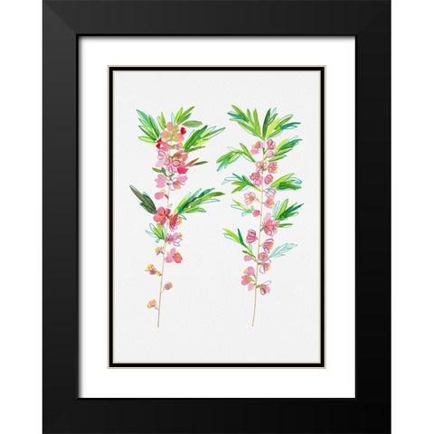 Dwarf Russian almond or Prunus tenella botanical painting Black Modern Wood Framed Art Print with Double Matting by Kata Botanical