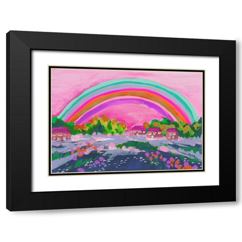 Countryside Rainbow On Pink Black Modern Wood Framed Art Print with Double Matting by Zwara, Ania