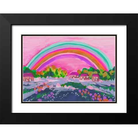 Countryside Rainbow On Pink Black Modern Wood Framed Art Print with Double Matting by Zwara, Ania