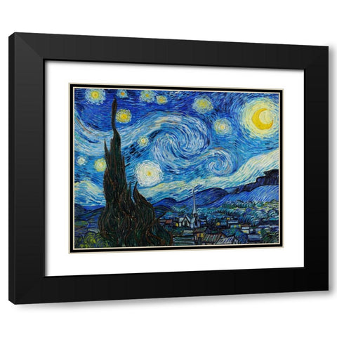 The Starry Night Black Modern Wood Framed Art Print with Double Matting by Pictufy