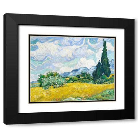 Wheat Field With Cypresses Black Modern Wood Framed Art Print with Double Matting by Pictufy