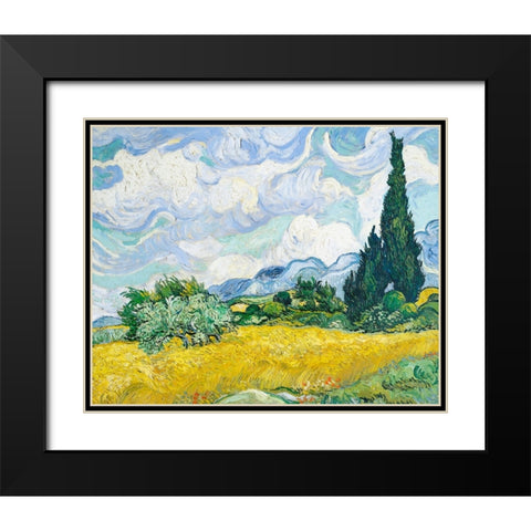 Wheat Field With Cypresses Black Modern Wood Framed Art Print with Double Matting by Pictufy