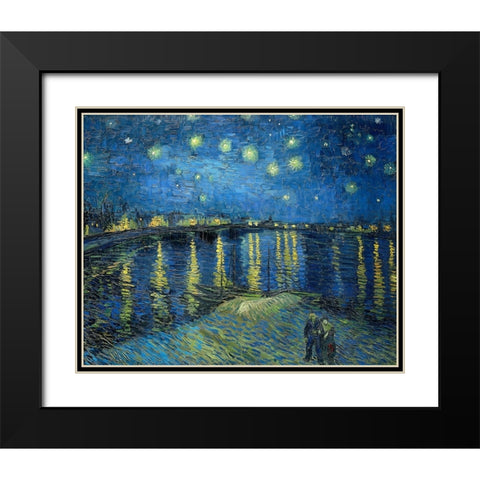 The Starry Night Over The Rhone Black Modern Wood Framed Art Print with Double Matting by Pictufy