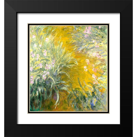The Path through the Irises Black Modern Wood Framed Art Print with Double Matting by Pictufy