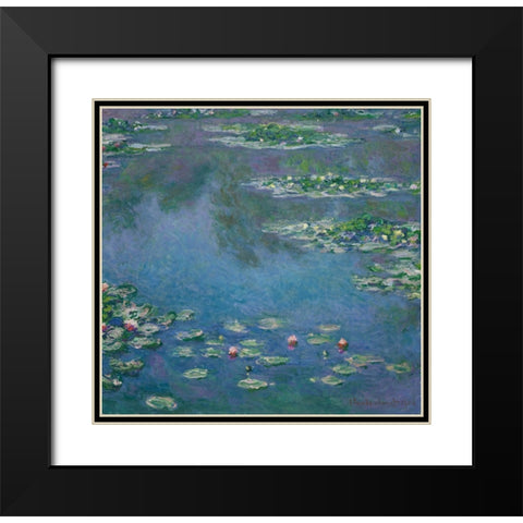 Water Lilies Black Modern Wood Framed Art Print with Double Matting by Pictufy