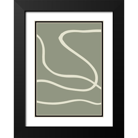 Green Lines 02 Black Modern Wood Framed Art Print with Double Matting by Pictufy Studio