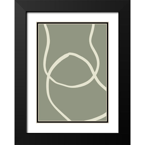GREEN LINES 01 Black Modern Wood Framed Art Print with Double Matting by Pictufy Studio