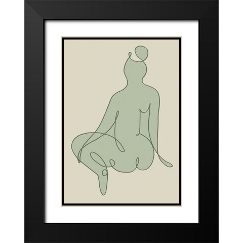 Sitting Down Green Black Modern Wood Framed Art Print with Double Matting by Pictufy Studio II
