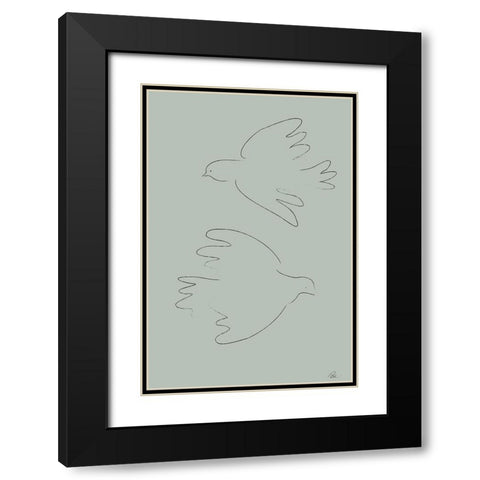 DOVES Green Black Modern Wood Framed Art Print with Double Matting by Pictufy Studio II