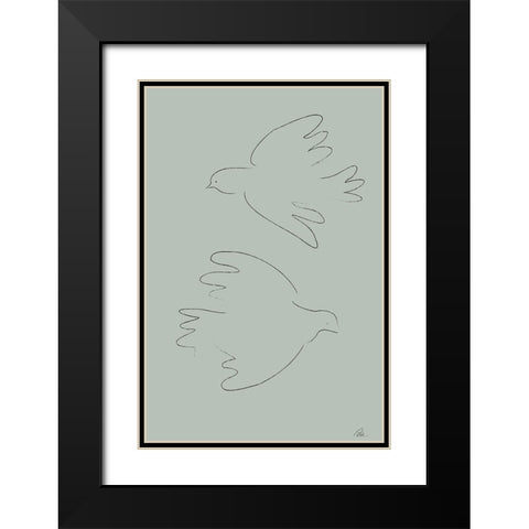 DOVES Green Black Modern Wood Framed Art Print with Double Matting by Pictufy Studio II