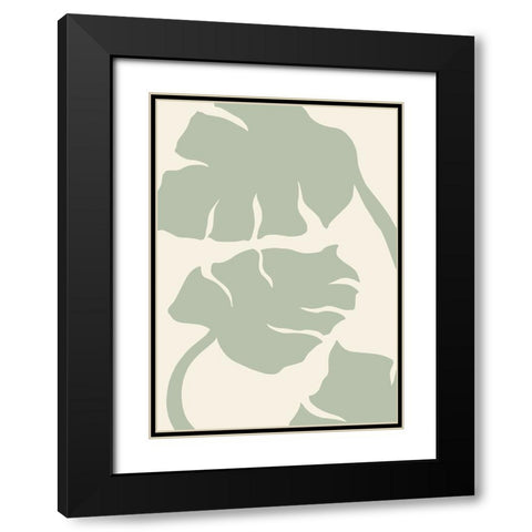 Monstera Sage Green Black Modern Wood Framed Art Print with Double Matting by Pictufy Studio