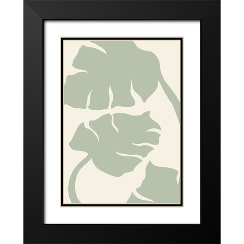 Monstera Sage Green Black Modern Wood Framed Art Print with Double Matting by Pictufy Studio