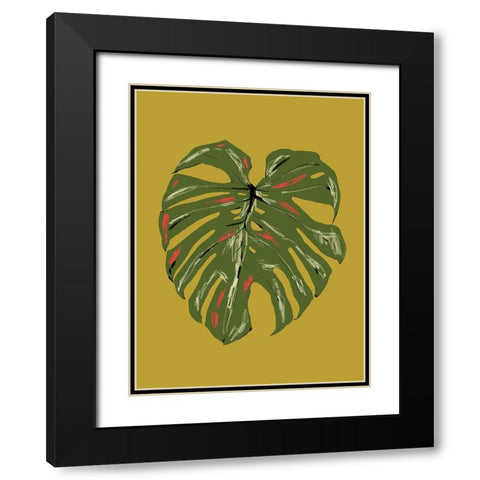 Monstera Leaf Green Black Modern Wood Framed Art Print with Double Matting by Gulina, Francesco