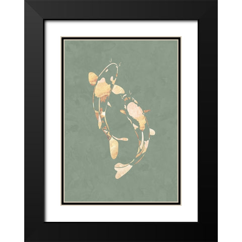 Sage Green Gold Koi Fish 2 Black Modern Wood Framed Art Print with Double Matting by Manovski, Sarah