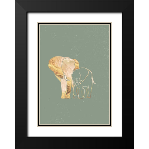 Sage Green Gold Elephants 1 Black Modern Wood Framed Art Print with Double Matting by Manovski, Sarah