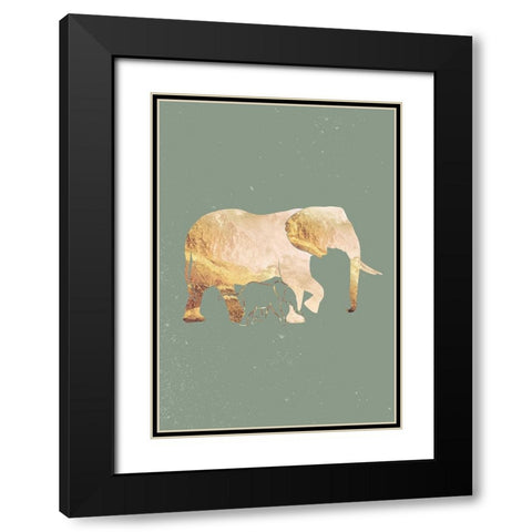 Sage Green Gold Elephants 2 Black Modern Wood Framed Art Print with Double Matting by Manovski, Sarah