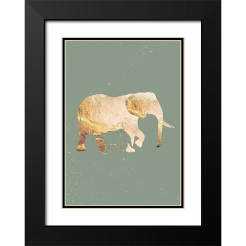 Sage Green Gold Elephants 2 Black Modern Wood Framed Art Print with Double Matting by Manovski, Sarah