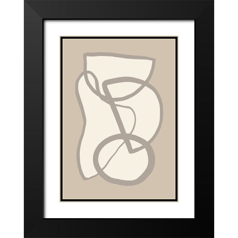 Shape 09 Beige Black Modern Wood Framed Art Print with Double Matting by Pictufy Studio