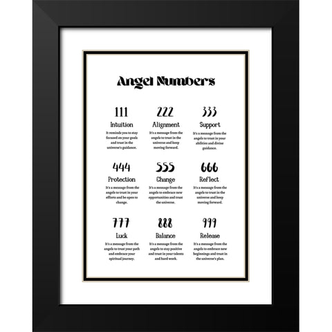 Angel Numbers Black Modern Wood Framed Art Print with Double Matting by Amelie