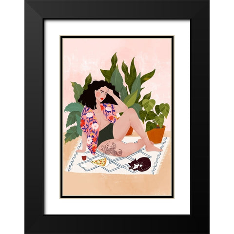 Sunday pizza Black Modern Wood Framed Art Print with Double Matting by Tomljanovic, Maja
