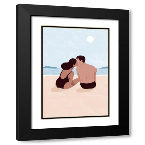 First Kiss Black Modern Wood Framed Art Print with Double Matting by Tomljanovic, Maja