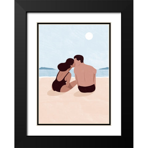 First Kiss Black Modern Wood Framed Art Print with Double Matting by Tomljanovic, Maja