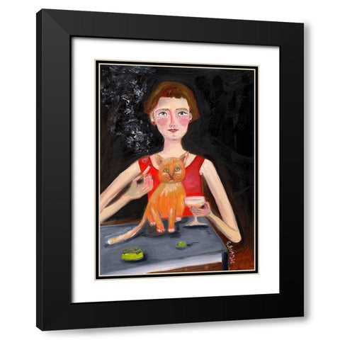 Vintage woman with cocktail and cat Black Modern Wood Framed Art Print with Double Matting by Bursic, Sharyn