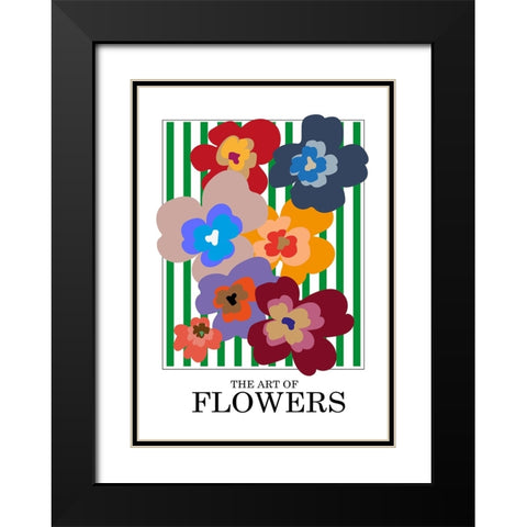 The Art Of Flowers Green Stripe Black Modern Wood Framed Art Print with Double Matting by Collett, Frances
