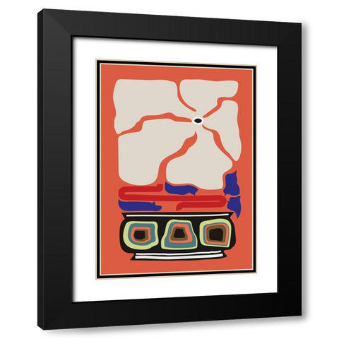 Ukiyo Flower Salmon Black Modern Wood Framed Art Print with Double Matting by Collett, Frances