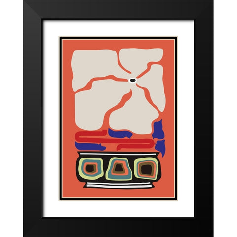 Ukiyo Flower Salmon Black Modern Wood Framed Art Print with Double Matting by Collett, Frances