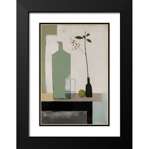 Bottle And Glass Black Modern Wood Framed Art Print with Double Matting by Treechild