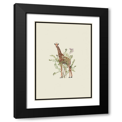 Floral giraffe Black Modern Wood Framed Art Print with Double Matting by Floral Studio, Frida