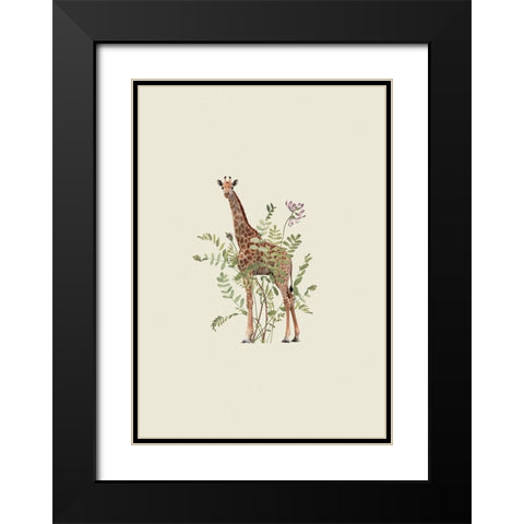 Floral giraffe Black Modern Wood Framed Art Print with Double Matting by Floral Studio, Frida