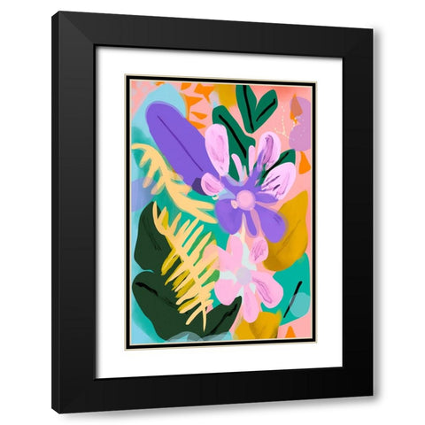 Spring Flowers Black Modern Wood Framed Art Print with Double Matting by Treechild