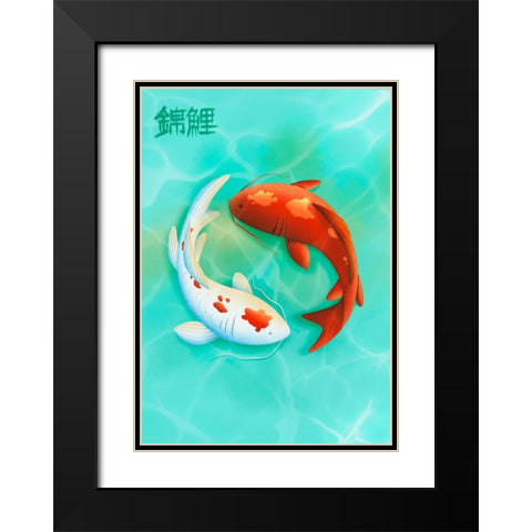 Koi Love Black Modern Wood Framed Art Print with Double Matting by Roze, Fadil