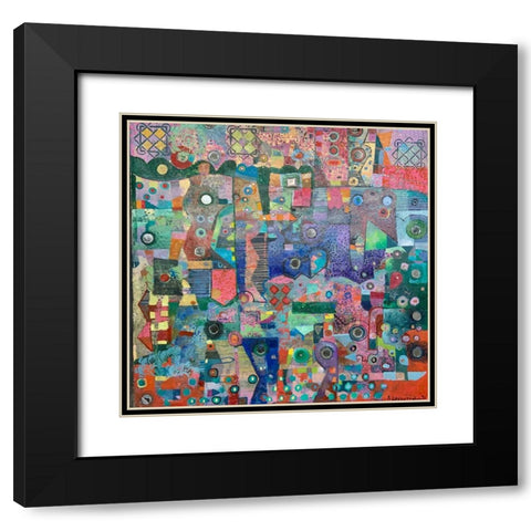 Blue Mirrors 20x20 Oil Paintmixed Media 2021 Black Modern Wood Framed Art Print with Double Matting by Loebelsohn, Alise