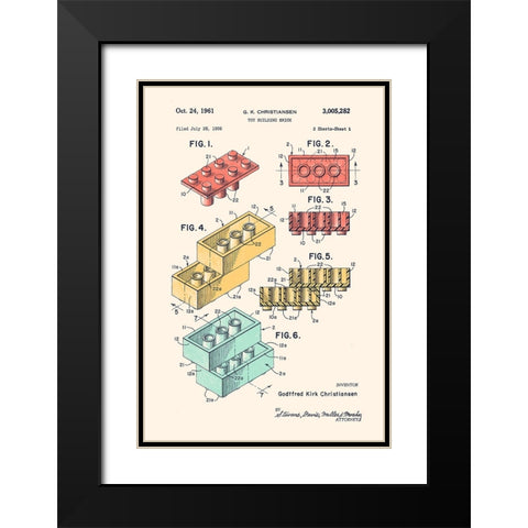 Lego Colors Black Modern Wood Framed Art Print with Double Matting by Bodart, Florent