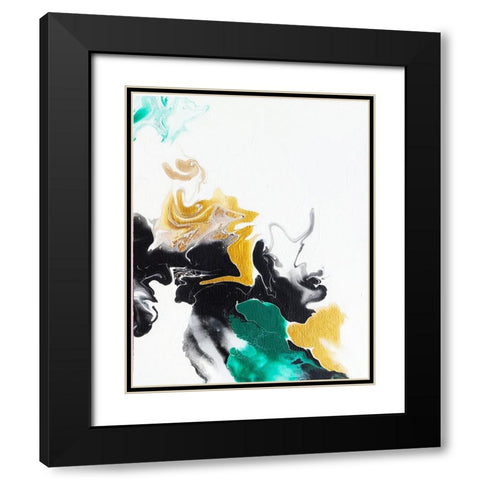 Green and Gold Ribbons 1 Black Modern Wood Framed Art Print with Double Matting by Storms, Alyson