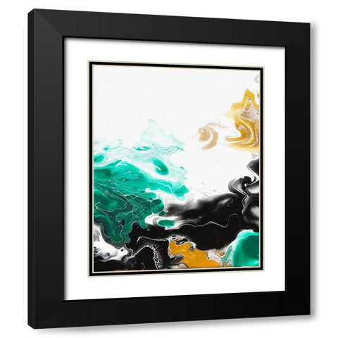 Green and Gold Ribbons 3 Black Modern Wood Framed Art Print with Double Matting by Storms, Alyson