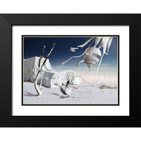 White And Blue Black Modern Wood Framed Art Print with Double Matting by Penchev, Radoslav
