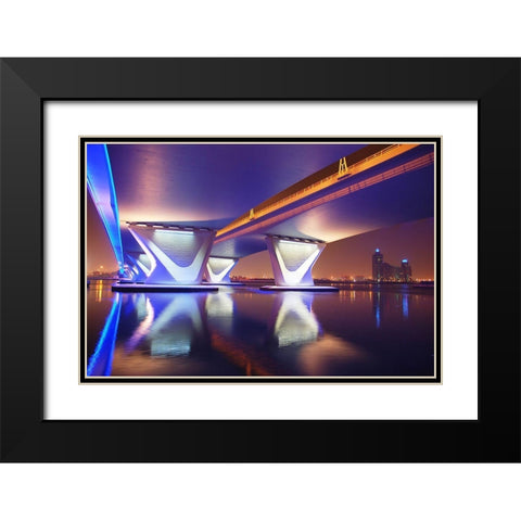 Al Garhoud Bridge-Night Black Modern Wood Framed Art Print with Double Matting by Work, Robert