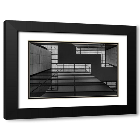 Meeting Of Grids Black Modern Wood Framed Art Print with Double Matting by Van Den, Jef